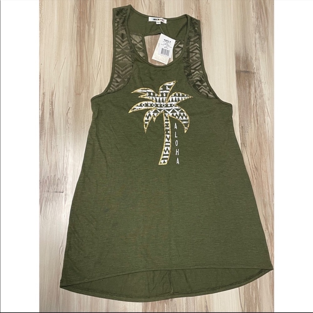 NWT Miken Swim Graphic Coverup Tank Top Olive Green Size M